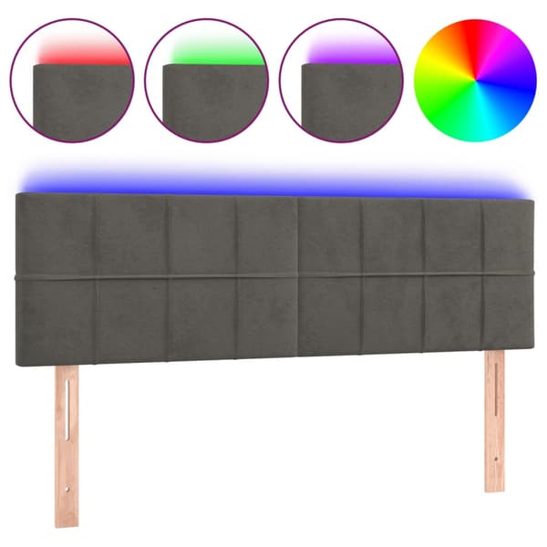 Sänggavel LED mörkgrå 144x5x78/88 cm sammet
