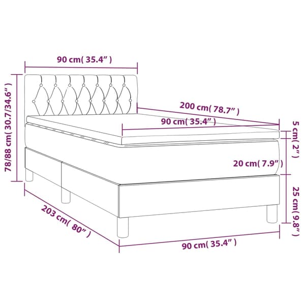 Ramsäng med madrass mörkgrå 90x200 cm sammet