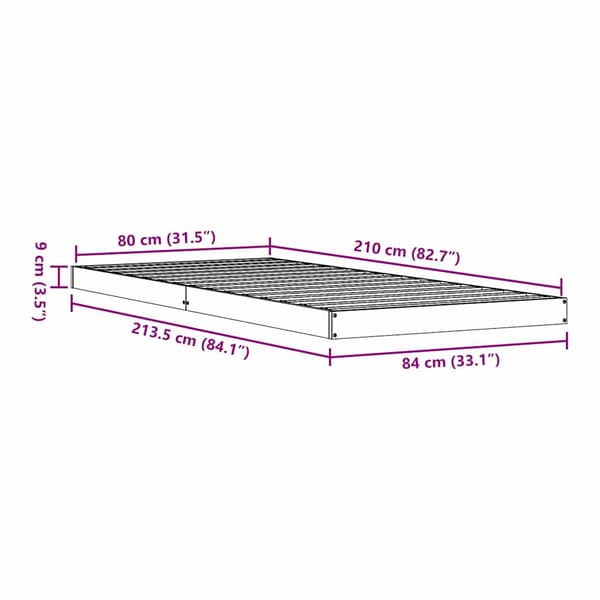 Sängram Vit 80 x 210 cm Massiv furu