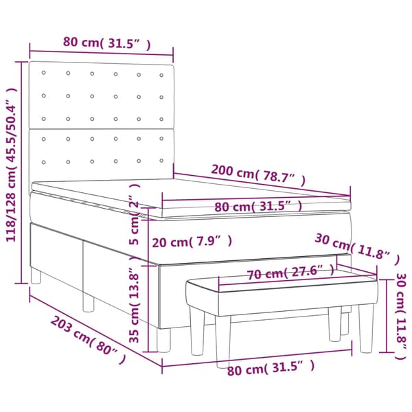 Ramsäng med madrass mörkgrå 80x200 cm sammet