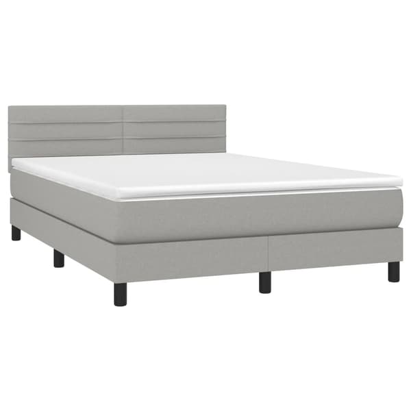 Ramsäng med madrass & LED ljusgrå 140x190 cm tyg