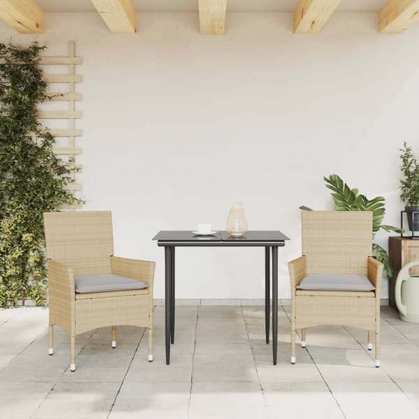 Trädgårdsstolar med dynor 2 st beige konstrotting