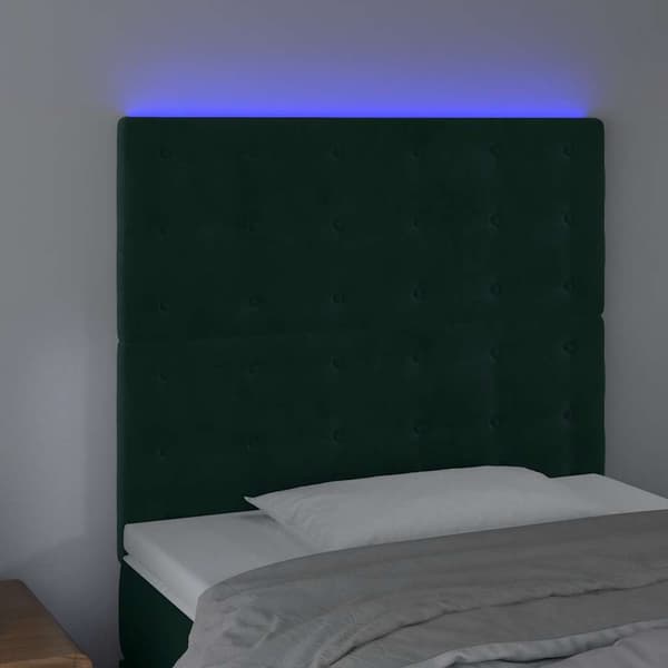 Sänggavel LED mörkgrön 80x5x118/128 cm sammet