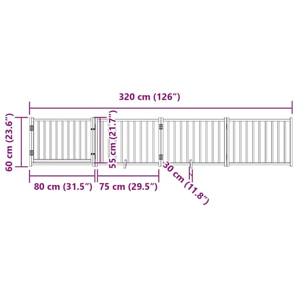Hundgrind med dörr vikbar 4 paneler 320 cm massivt granträ