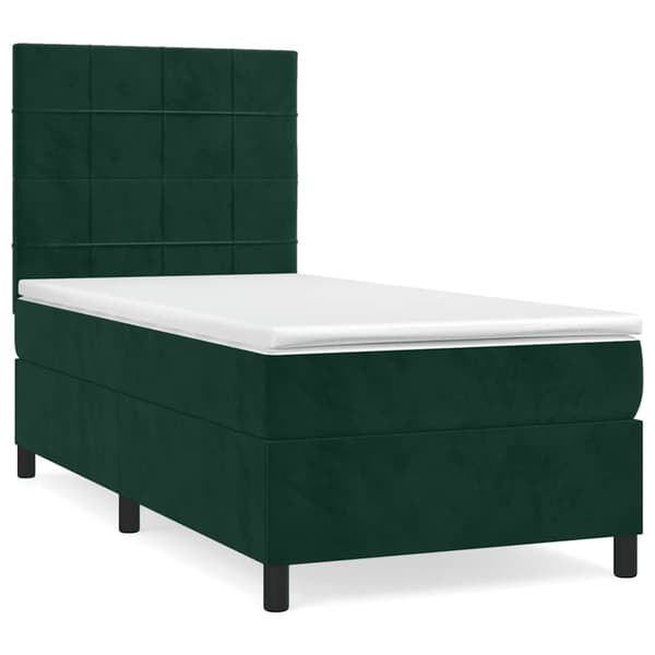 Ramsäng med madrass mörkgrön 90x190 cm sammet