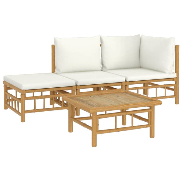 Loungegrupp 4 delar gräddvita dynor bambu