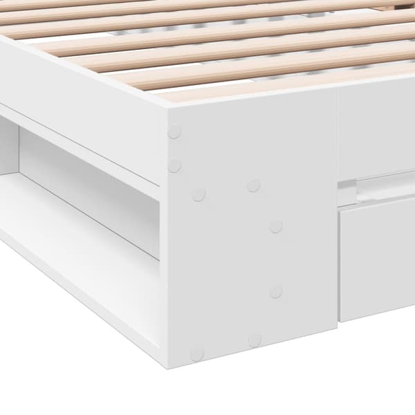Sängram med låda vit 100x200 cm konstruerat trä