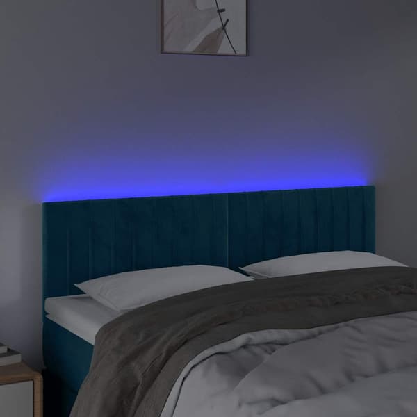 Sänggavel LED mörkblå 144x5x78/88 cm sammet