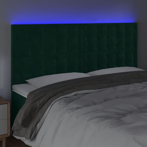 Sänggavel LED mörkgrön 160x5x118/128 cm sammet