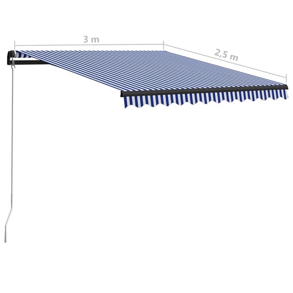 Markis manuellt infällbar 300x250 cm blå och vit