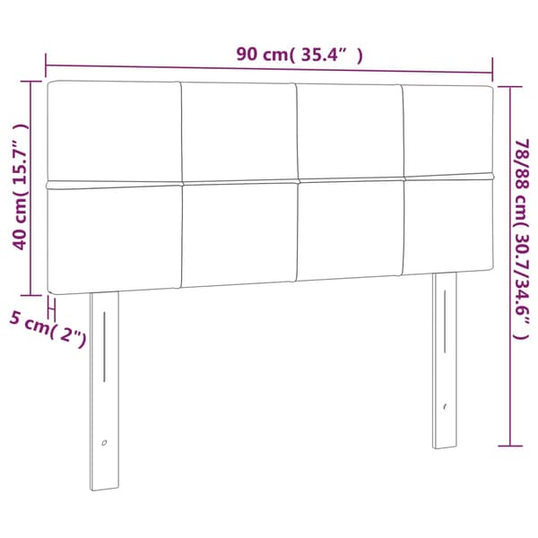 Sänggavel LED ljusgrå 90x5x78/88 cm sammet