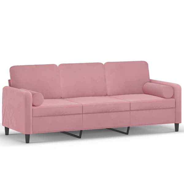 3-sitssoffa med prydnadskuddar rosa 180 cm sammet