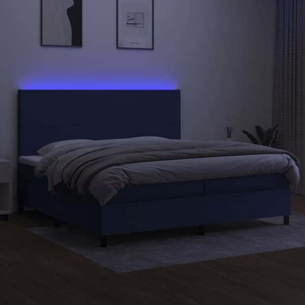 Ramsäng med madrass & LED blå 200x200 cm tyg