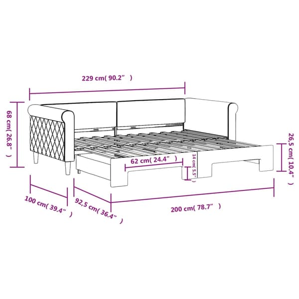 Dagbädd utdragbar svart 90x200 cm sammet