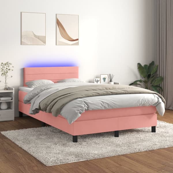 Ramsäng med madrass & LED rosa 120x200 cm sammet