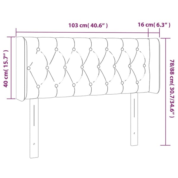 Sänggavel LED ljusgrå 103x16x78/88 cm sammet