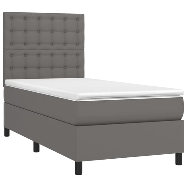 Ramsäng med madrass grå 90x200 cm konstläder