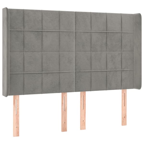 Sänggavel LED ljusgrå 147x16x118/128 cm sammet