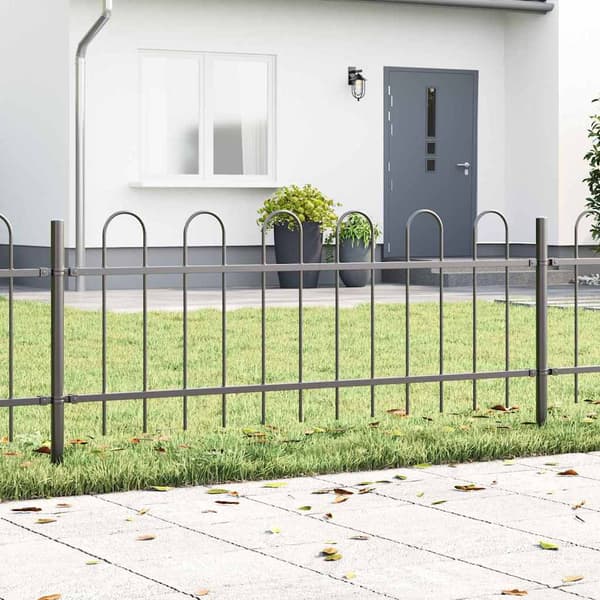 Trädgårdsstängsel 5 pcs Grå 8,5 x 0,6 m Pulverlackerad stål