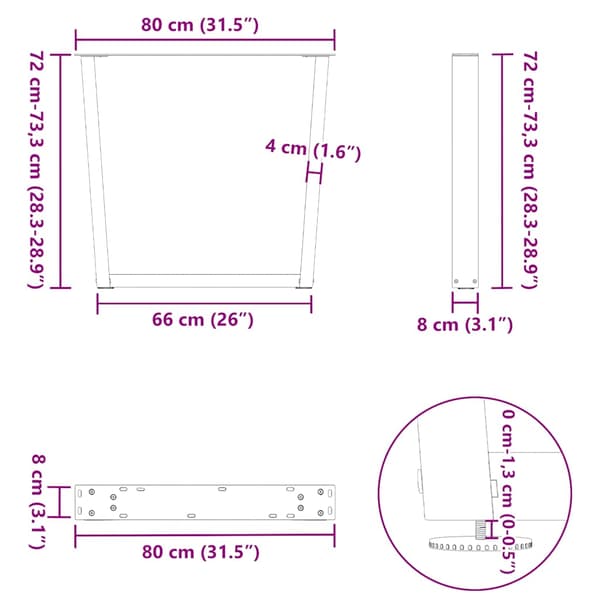 Matbordsben V-formade 2 st antracit 80x(72-73,3) cm stål
