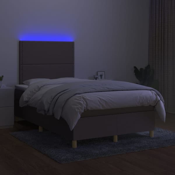 Ramsäng med madrass & LED taupe 120x200 cm tyg