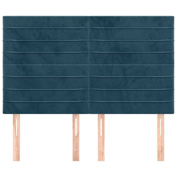 Sänggavel mörkblå 144x5x118/128 cm sammet