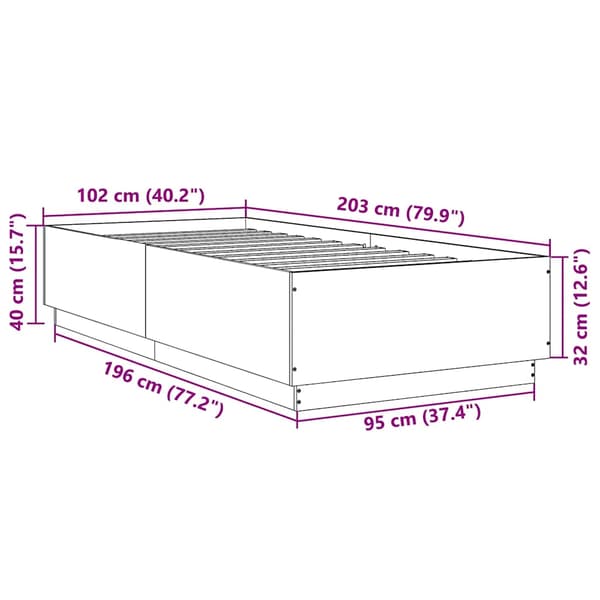 Sängram betonggrå 100x200 cm konstruerad trä