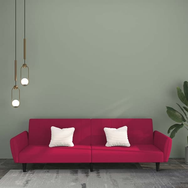 Bäddsoffa 2-sits vinröd sammet