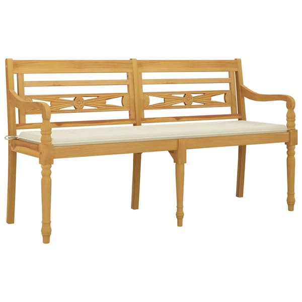 Bataviabänk med gräddvit dyna 150 cm massiv teak
