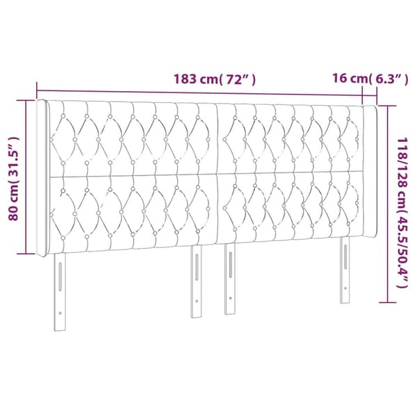 Sänggavel LED ljusgrå 183x16x118/128 cm sammet