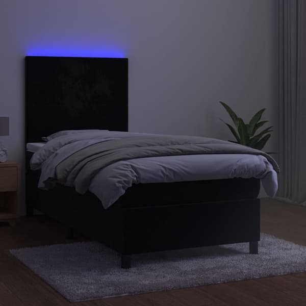 Ramsäng med madrass & LED svart 80x200 cm sammet