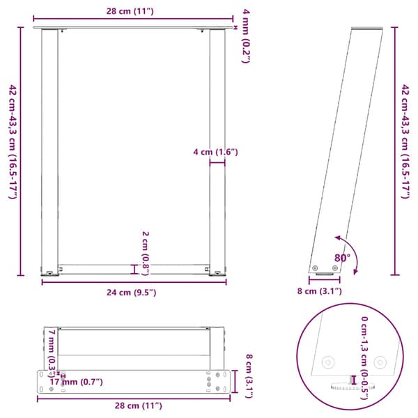 Soffbordsben U-formade 2 st antracit 28x(42-43) cm stål