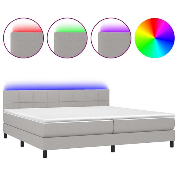 Ramsäng med madrass & LED ljusgrå 200x200 cm tyg