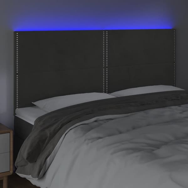 Sänggavel LED mörkgrå 160x5x118/128 cm sammet