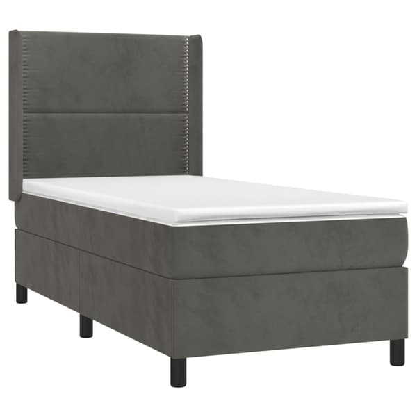 Ramsäng med madrass & LED mörkgrå 90x190 cm sammet