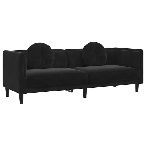 Soffa med kuddar 3-sits svart sammet
