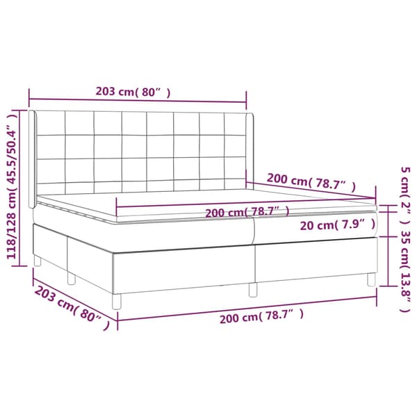 Ramsäng med madrass mörkgrå 200x200 cm sammet