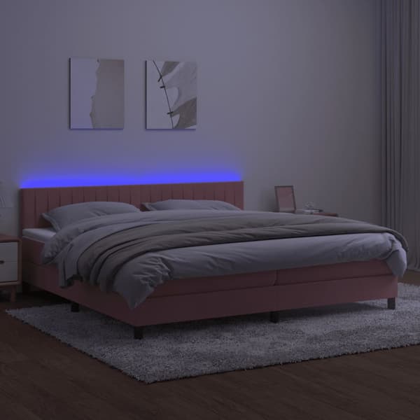 Ramsäng med madrass & LED rosa 200x200 cm sammet