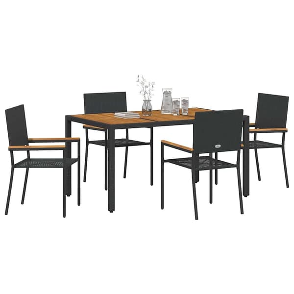 Trädgårdsmöbelset 5 pcs Svart konstrotting