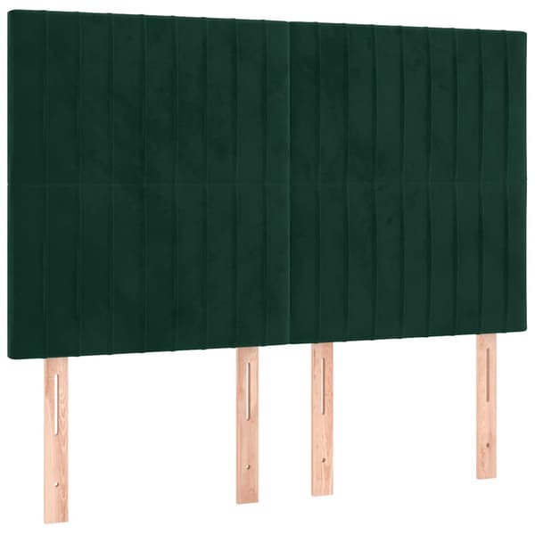 Ramsäng med madrass & LED mörkgrön 140x190 cm sammet