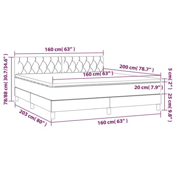 Ramsäng med madrass ljusgrå 160x200 cm sammet