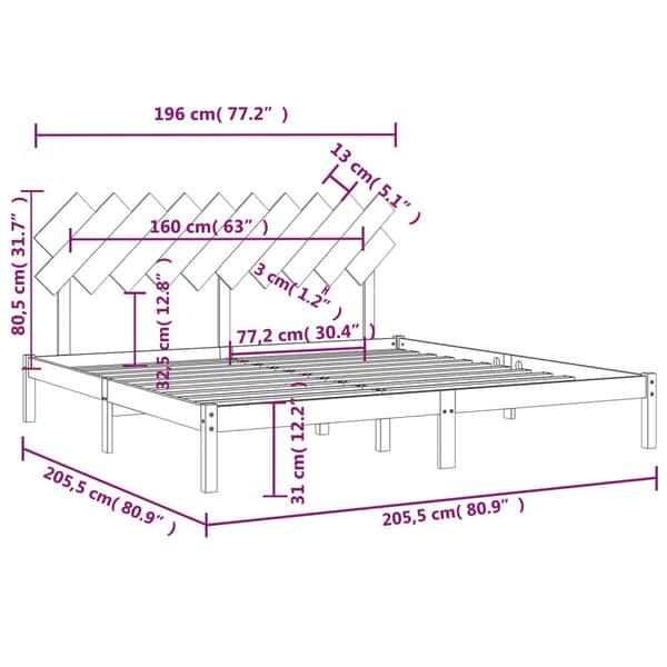 Sängram vit 200x200 cm massivt trä