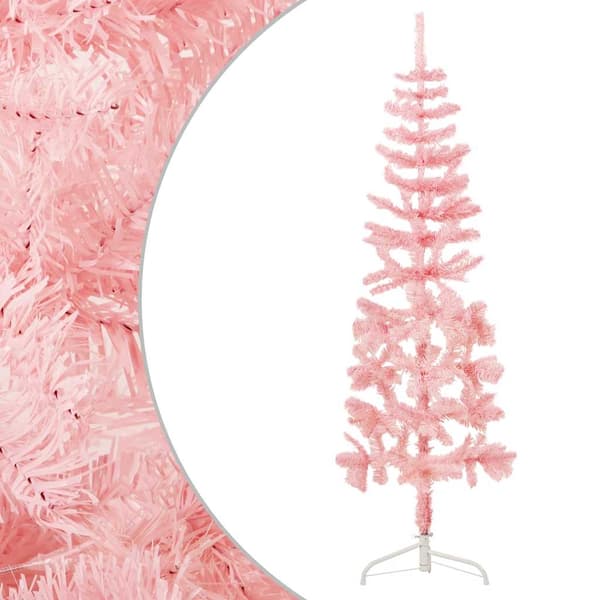 Smal halv plastgran med stativ rosa 180 cm