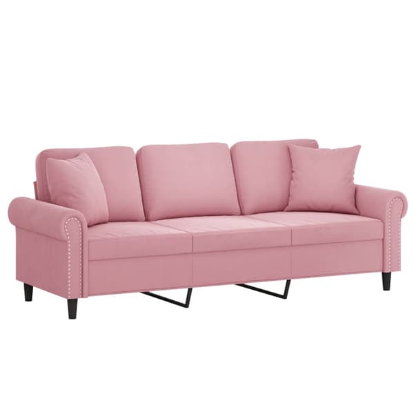 3-sitssoffa med prydnadskuddar rosa 180 cm sammet
