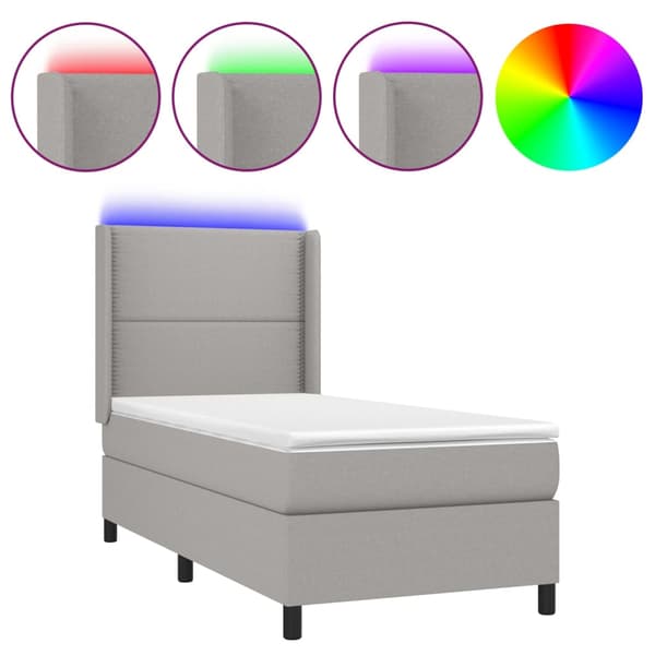 Ramsäng med madrass & LED ljusgrå 90x190 cm tyg