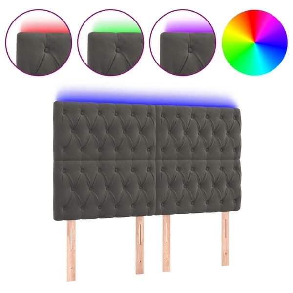Sänggavel LED mörkgrå 160x7x118/128 cm sammet