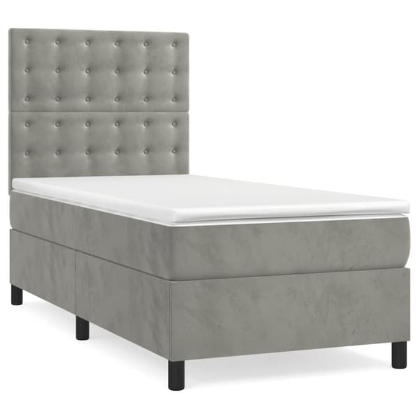 Ramsäng med madrass & LED ljusgrå 90x190 cm sammet