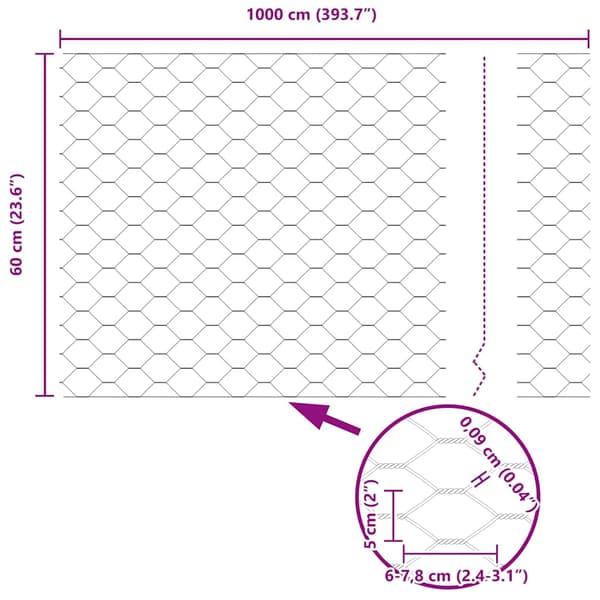 Hexagonstängsel Grå 0,6 x 10 m PVC