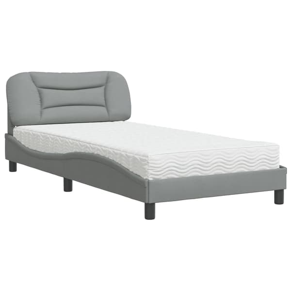 Bed with Mattress "Hvar" Light Grey 100x200 cm Fabric