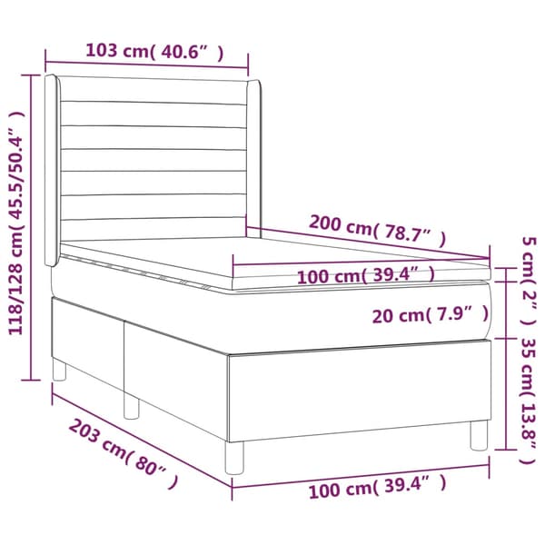 Ramsäng med madrass mörkgrå 100x200 cm sammet